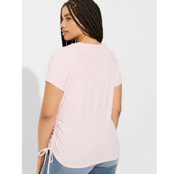 NWT torrid size 5 brunette, bald Barbie Slim Fit Cotton Cinch Tee pink brown - Picture 3 of 12